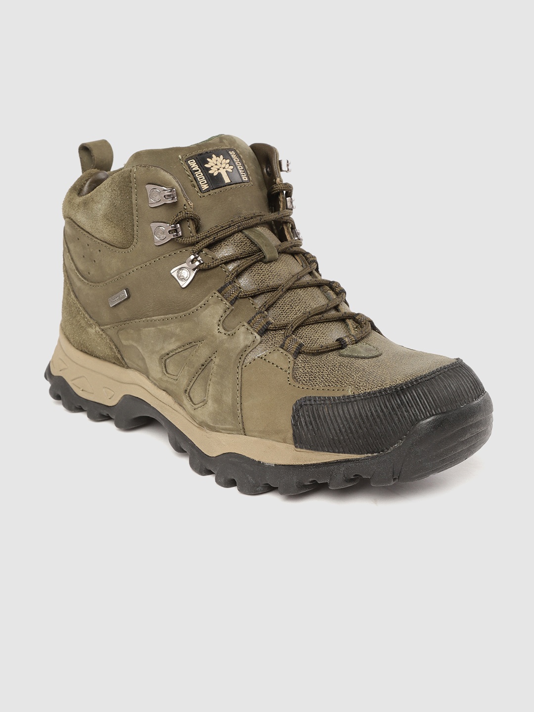 

Woodland Men Olive Green Solid Leather Sneakers