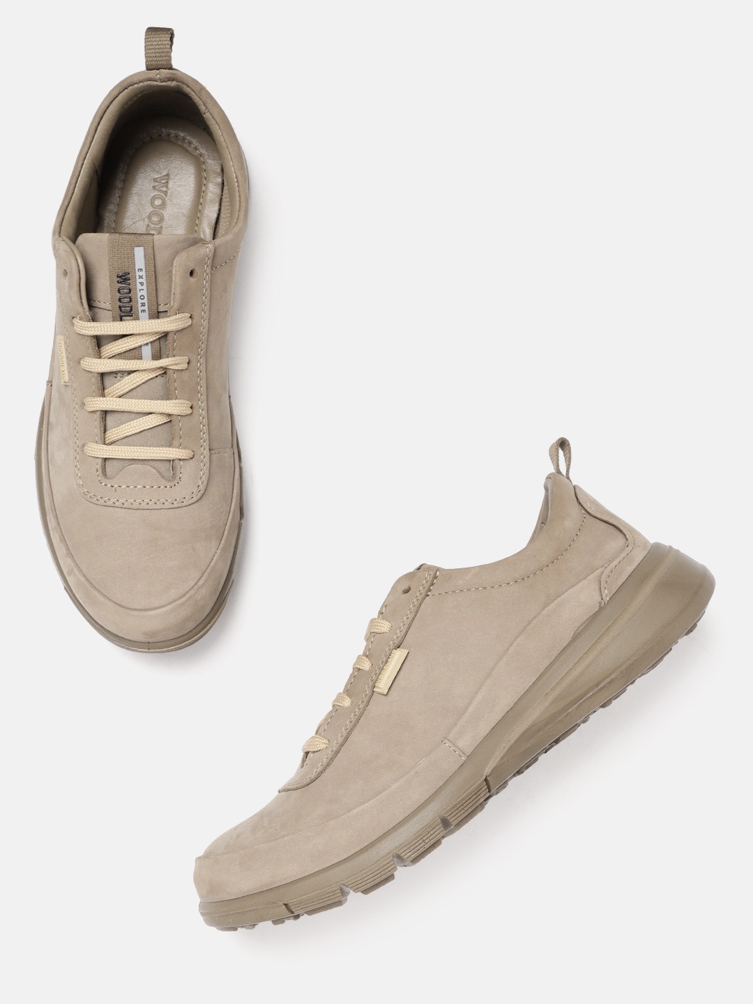 

Woodland Men Khaki Nubuck Leather Sneakers