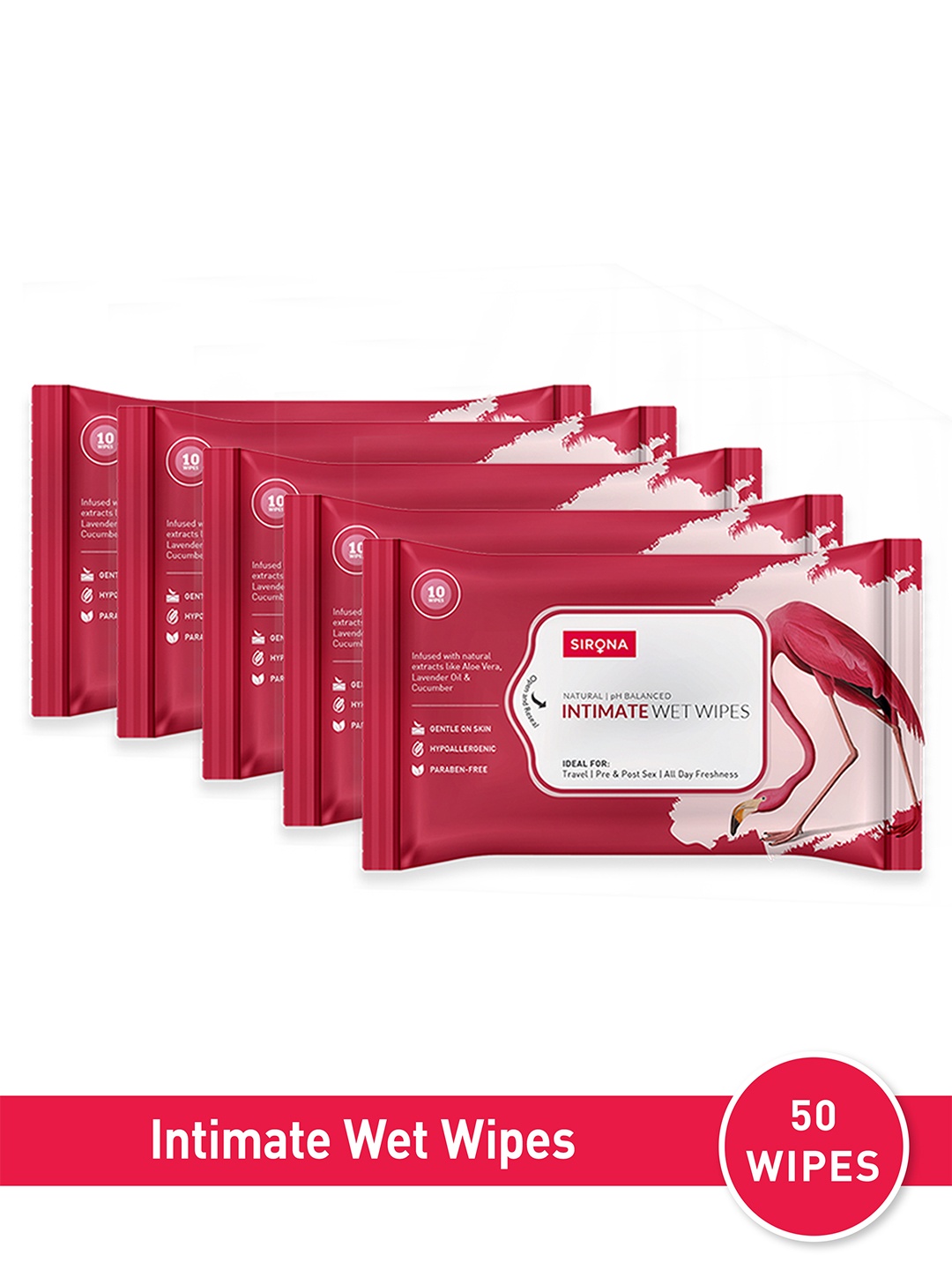 

Sirona Intimate Wet Wipes (5 Pack - 10 Wipes Each), White