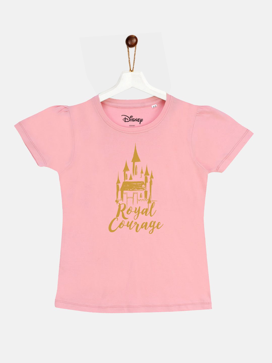 

YK Disney Girls Pink Disney Princess Print Cotton Round Neck T-shirt