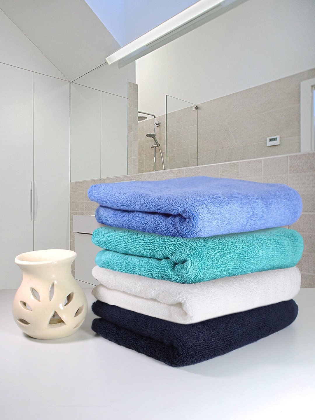 

Heelium Unisex Pack of 4 Bamboo Super Soft & Quick Drying Home & Gym Hand Towel, Blue