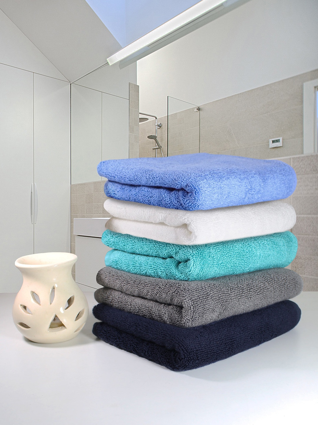 

Heelium Unisex Pack of 5 Bamboo Super Soft & Quick Drying Home & Gym Hand Towel, Blue