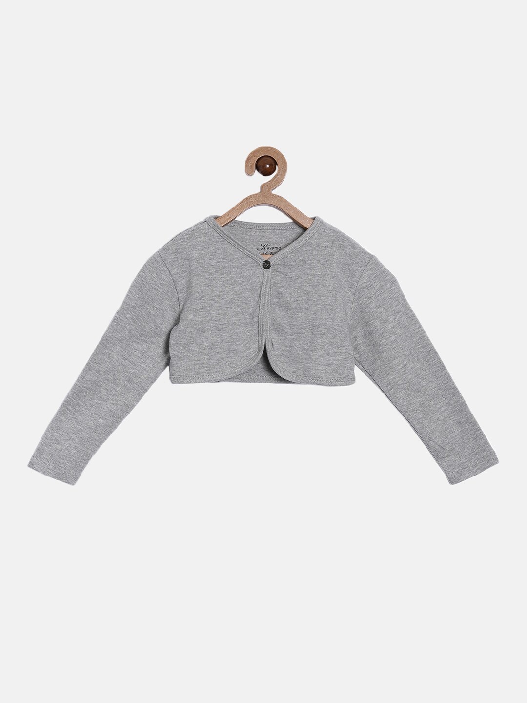 

Kryptic Girls Grey Melange Solid Cotton Button Shrug