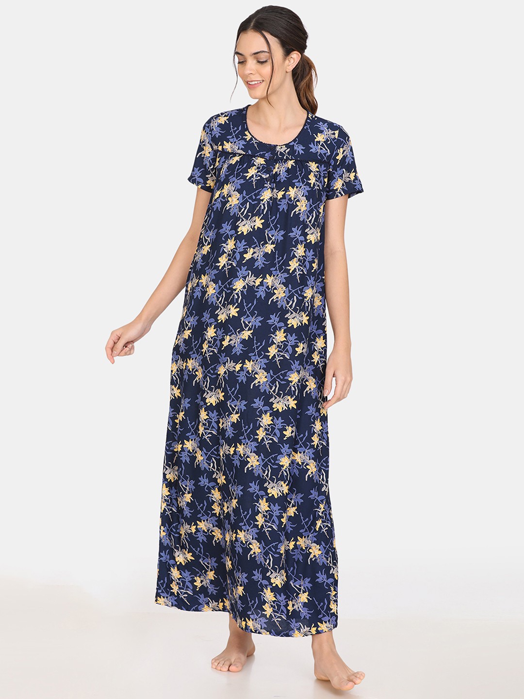

Zivame Blue & Beige Printed Nightdress