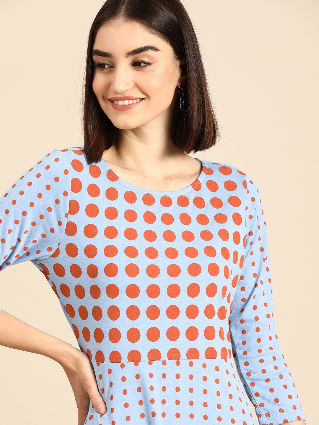 

Anouk Blue & Red Printed A-Line Dress