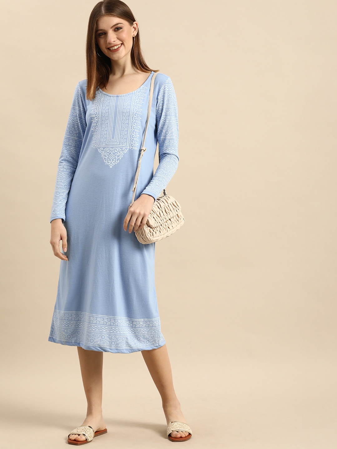 

Anouk Blue Ethnic Motif Printed Dress