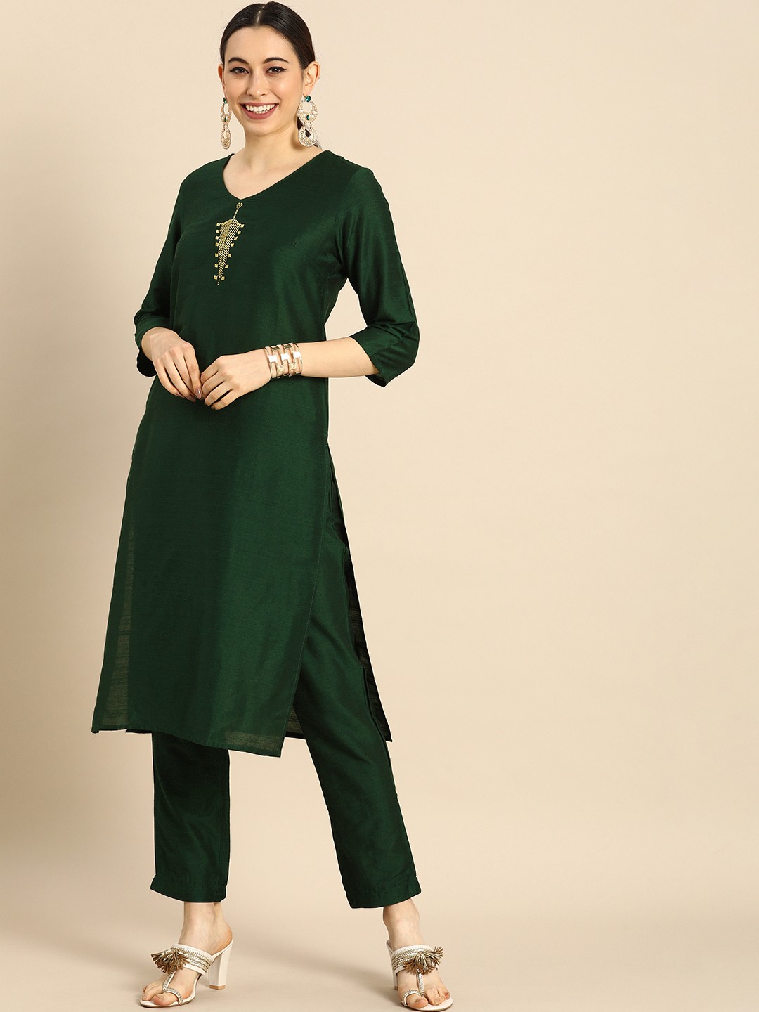 

Anouk Women Green Kurta with Trousers