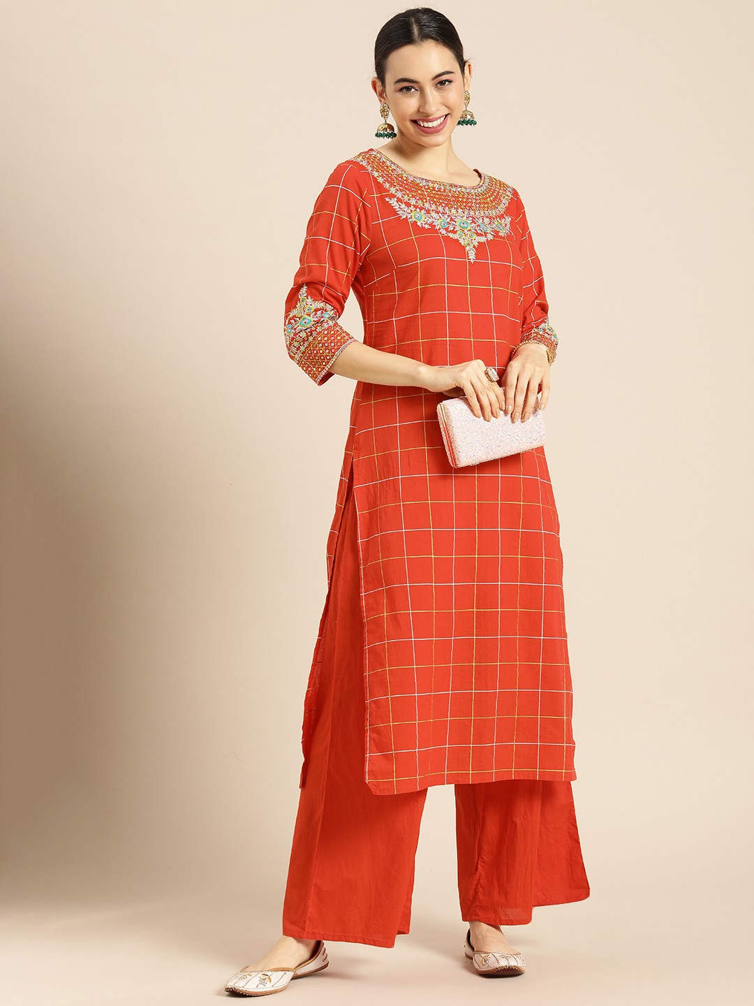 

Anouk Women Red Floral Embroidered Regular Pure Cotton Kurta with Palazzos