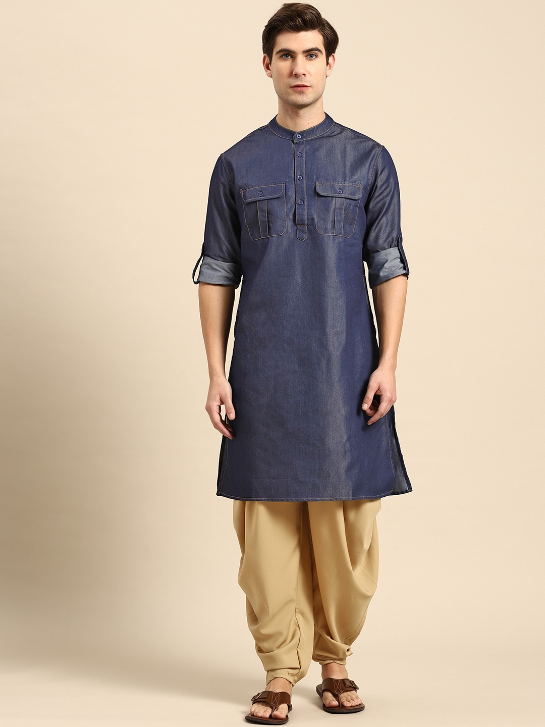 

Anouk Men Blue Regular Kurta with Dhoti Pants