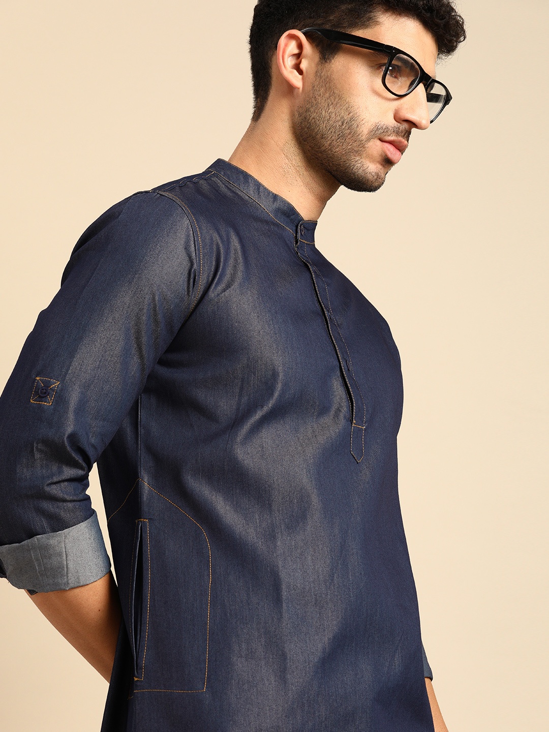 

Anouk Men Navy Blue Solid Kurta