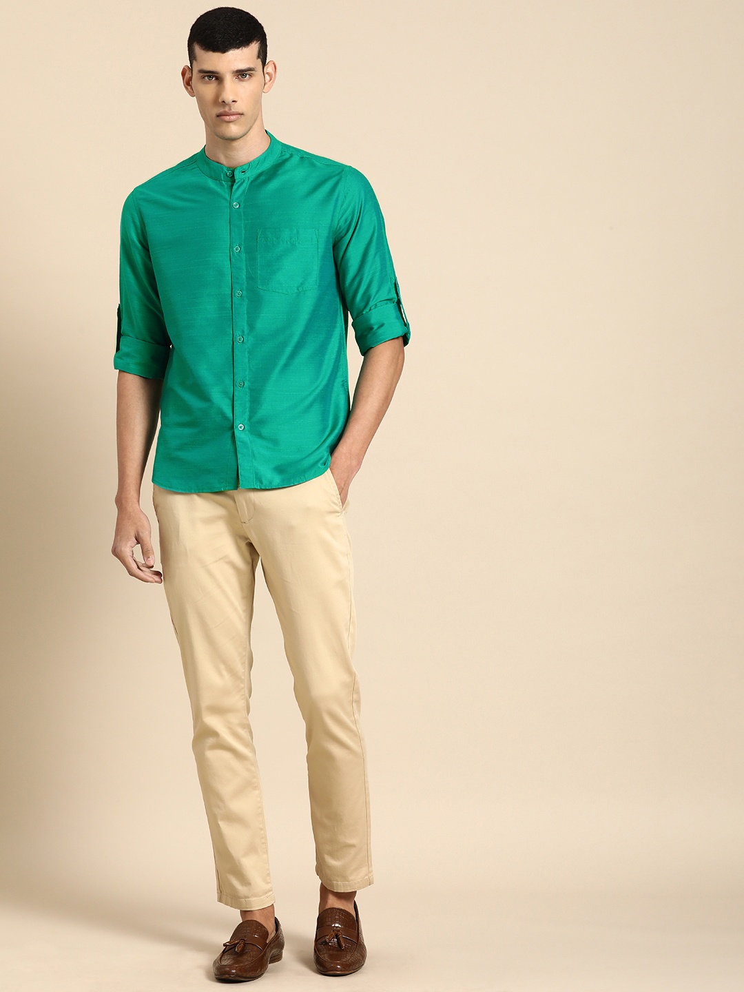 

Anouk Men Green Woven Design Straight Kurta