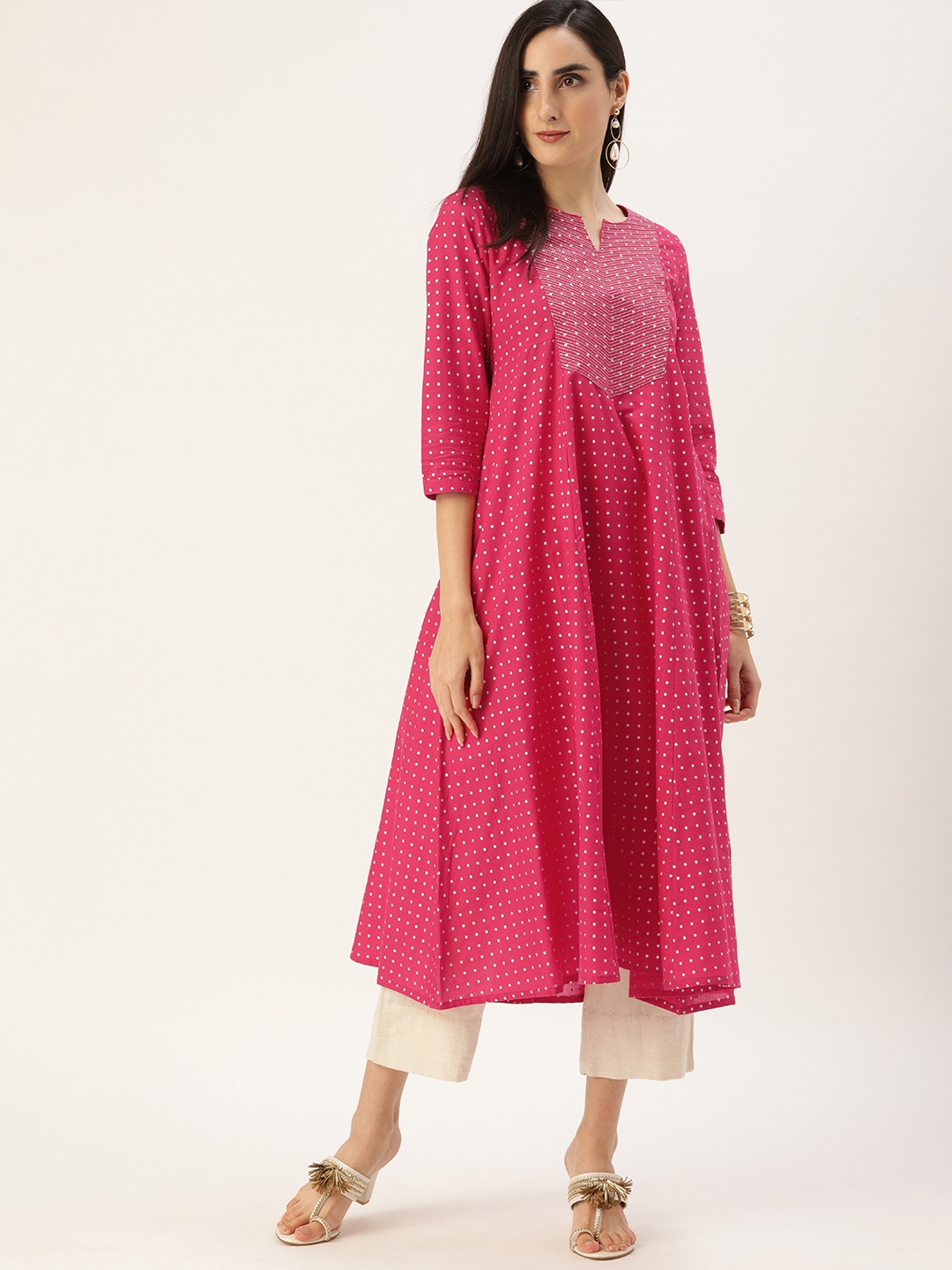 

Anouk Women Pink & White Embroidered Thread Work Kurta