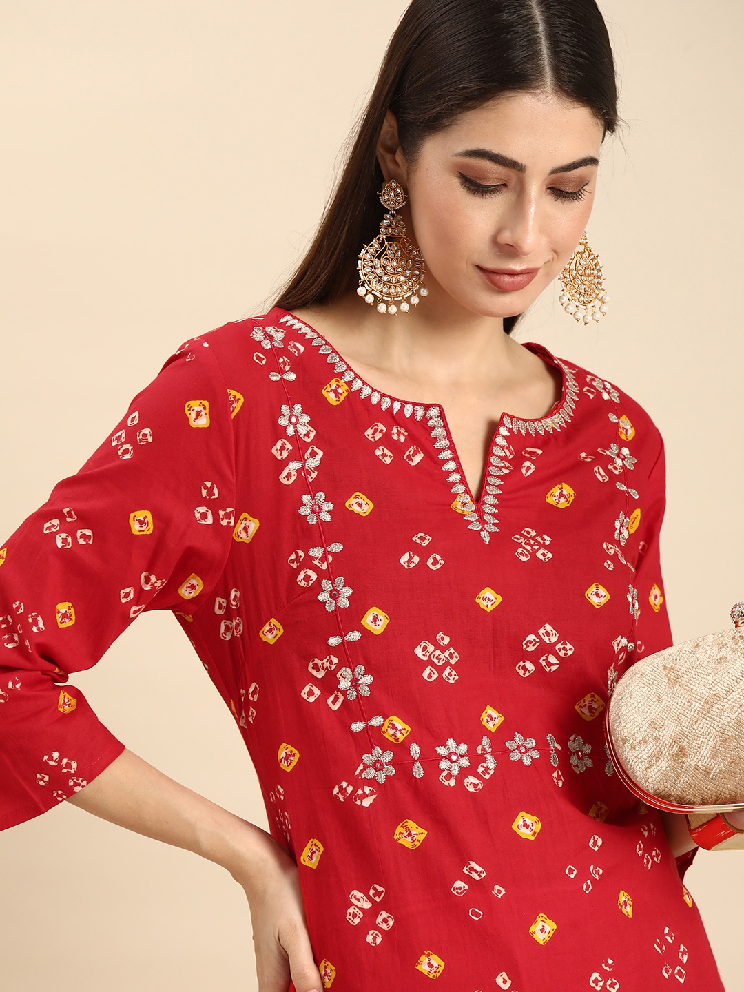 

Anouk Women Red & White Bandhani Printed Kurta