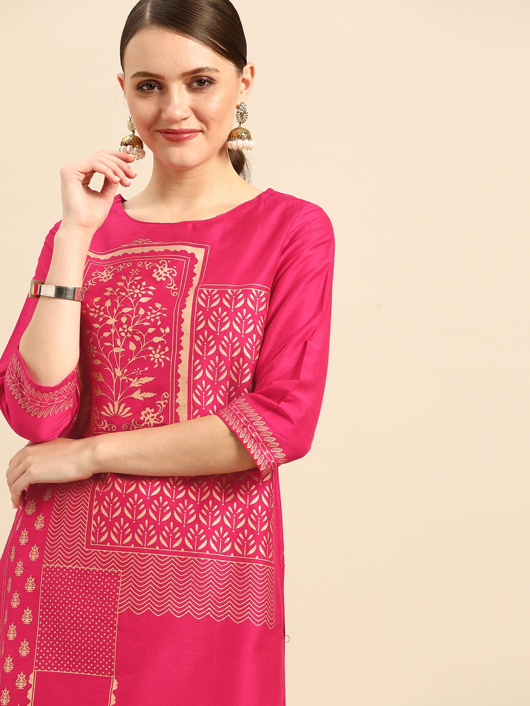 

Anouk Women Pink & Gold-Toned Ethnic Motifs Foil Printed Kurta
