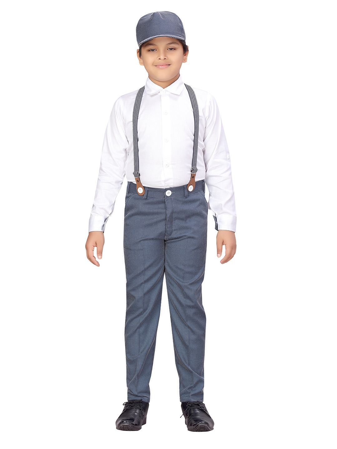 

Aj DEZInES Boys Blue & White Solid Shirt with Trousers