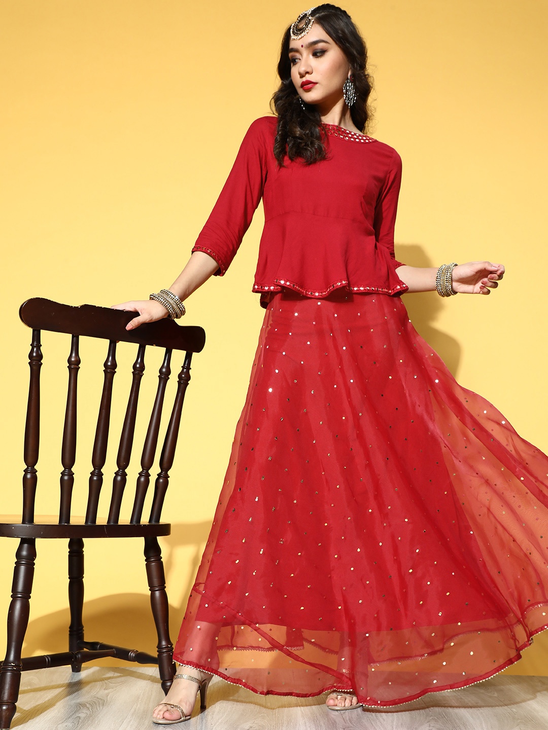 

Anouk Gorgeous Red Solid Ready to Wear Lehenga Choli