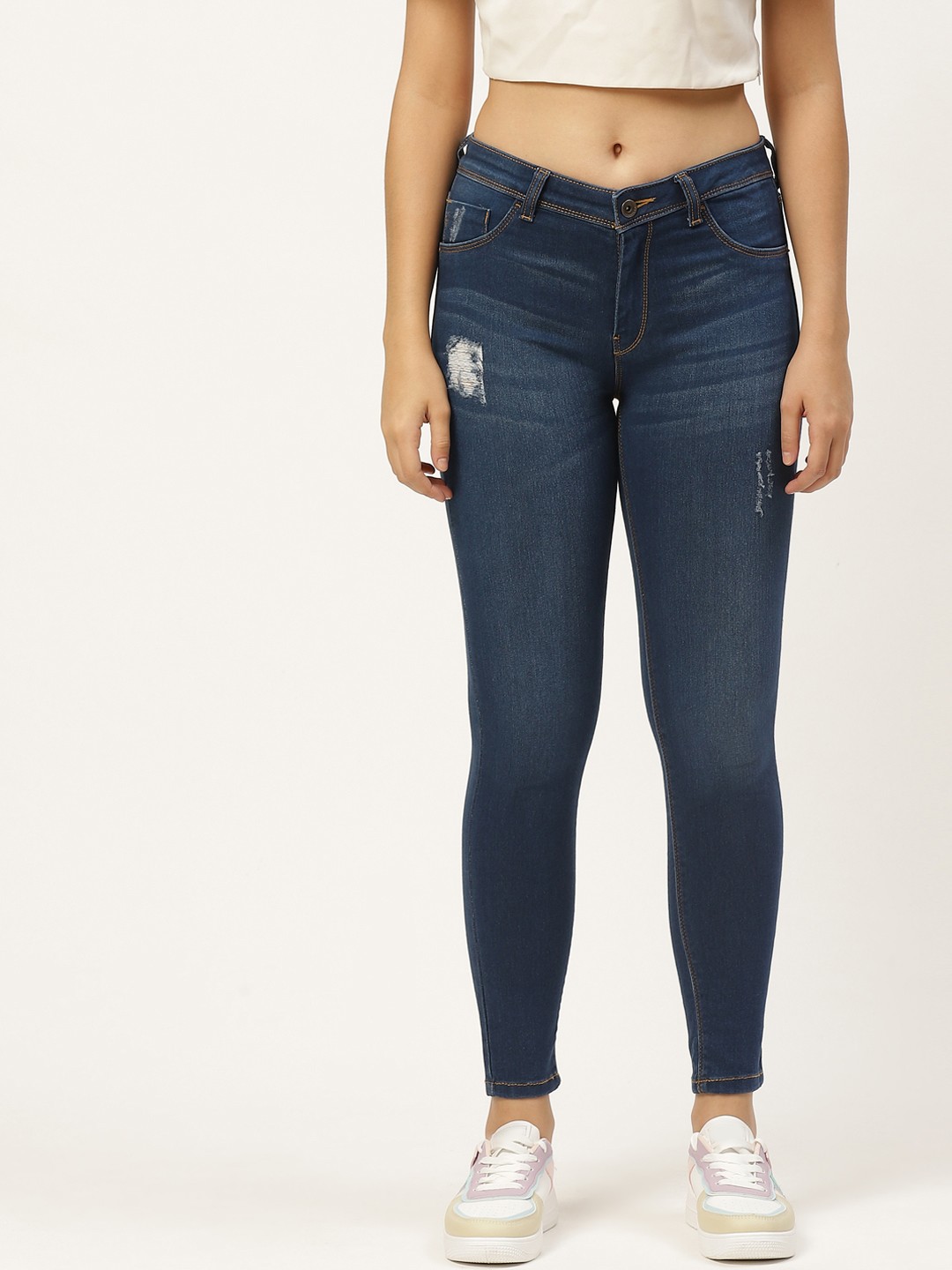 

Flying Machine Women Navy Blue Betty Fit Mildly Distressed Light Fade Stretchable Jeans