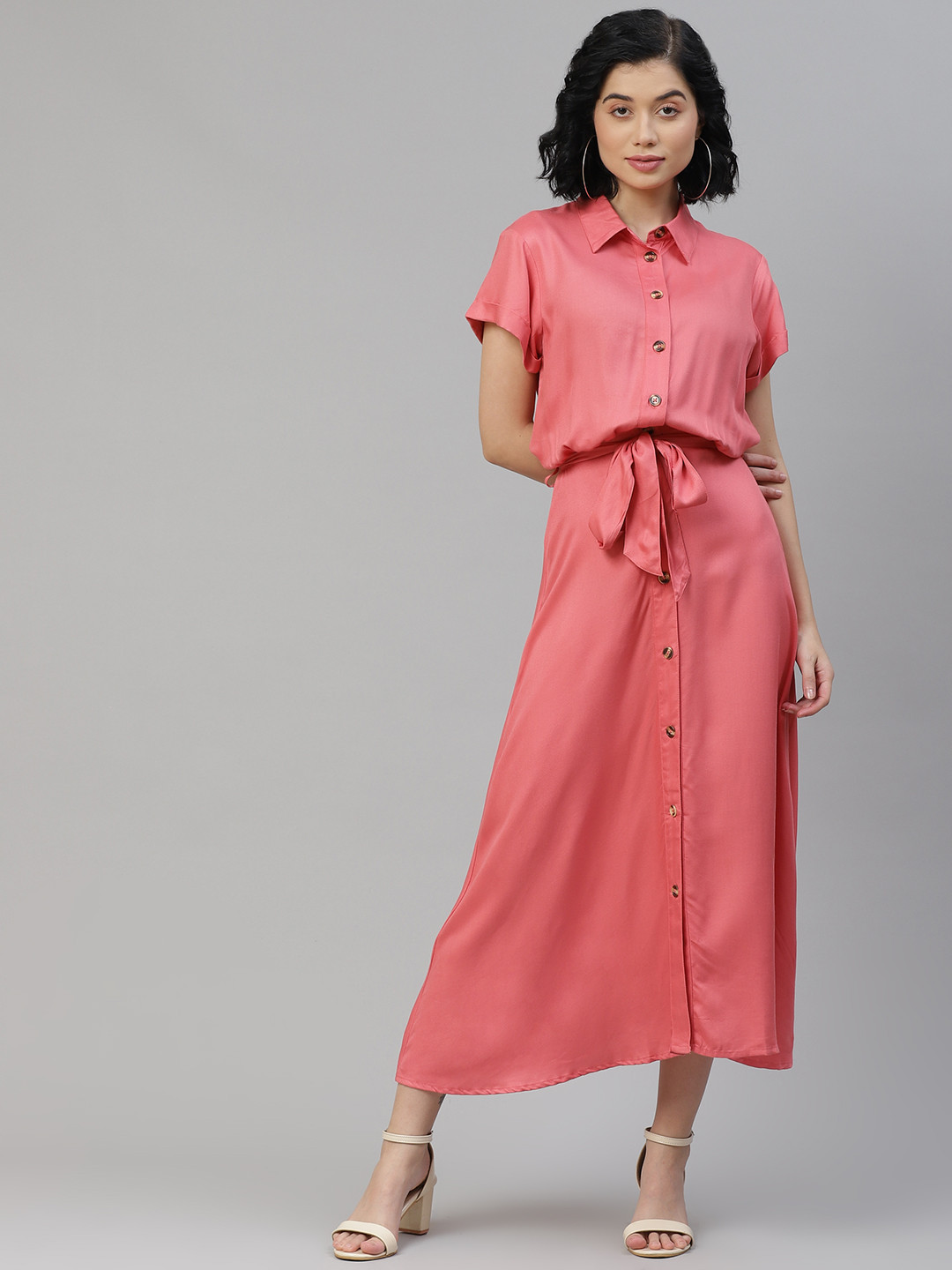 

Flying Machine Women Peach-Coloured Solid Maxi Dress
