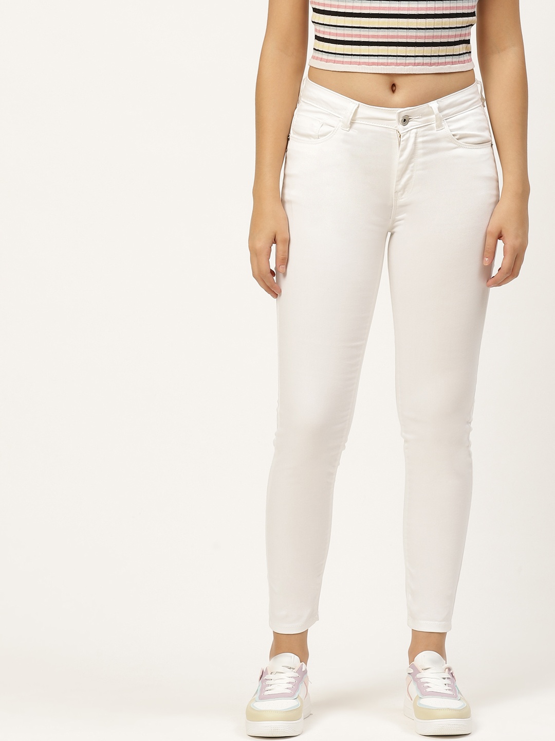 

Flying Machine Women White Skinny Fit Stretchable Cropped Jeans