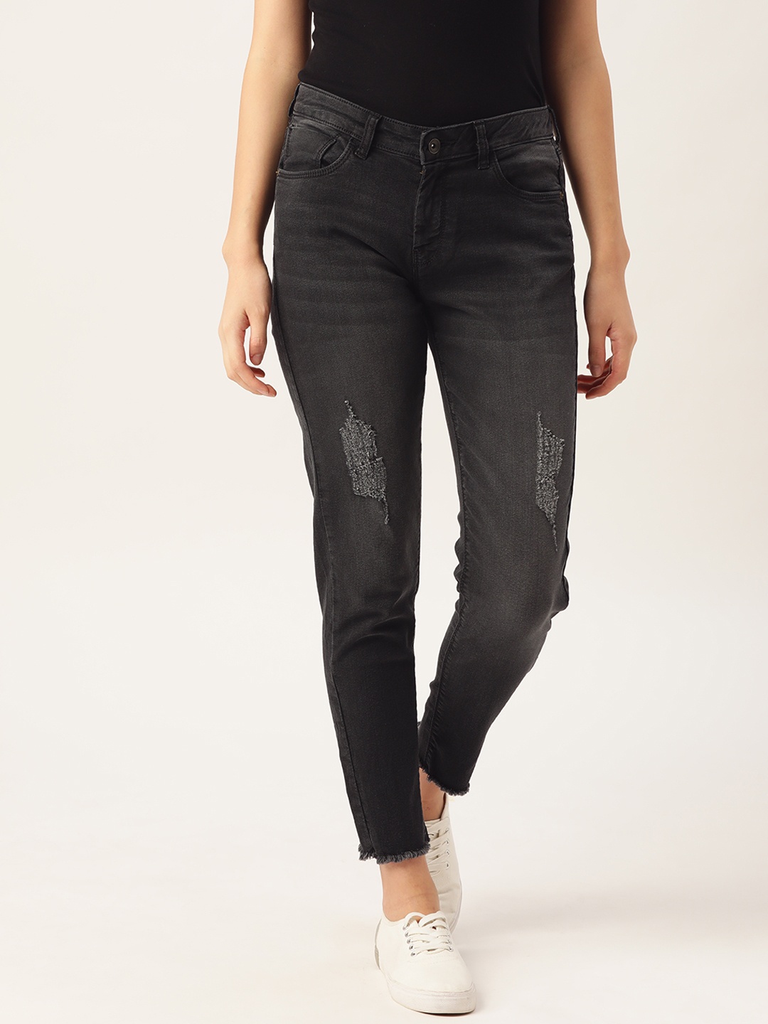 

Flying Machine Women Black Veronica Skinny Mildly Distressed Light Fade Stretchable Jeans