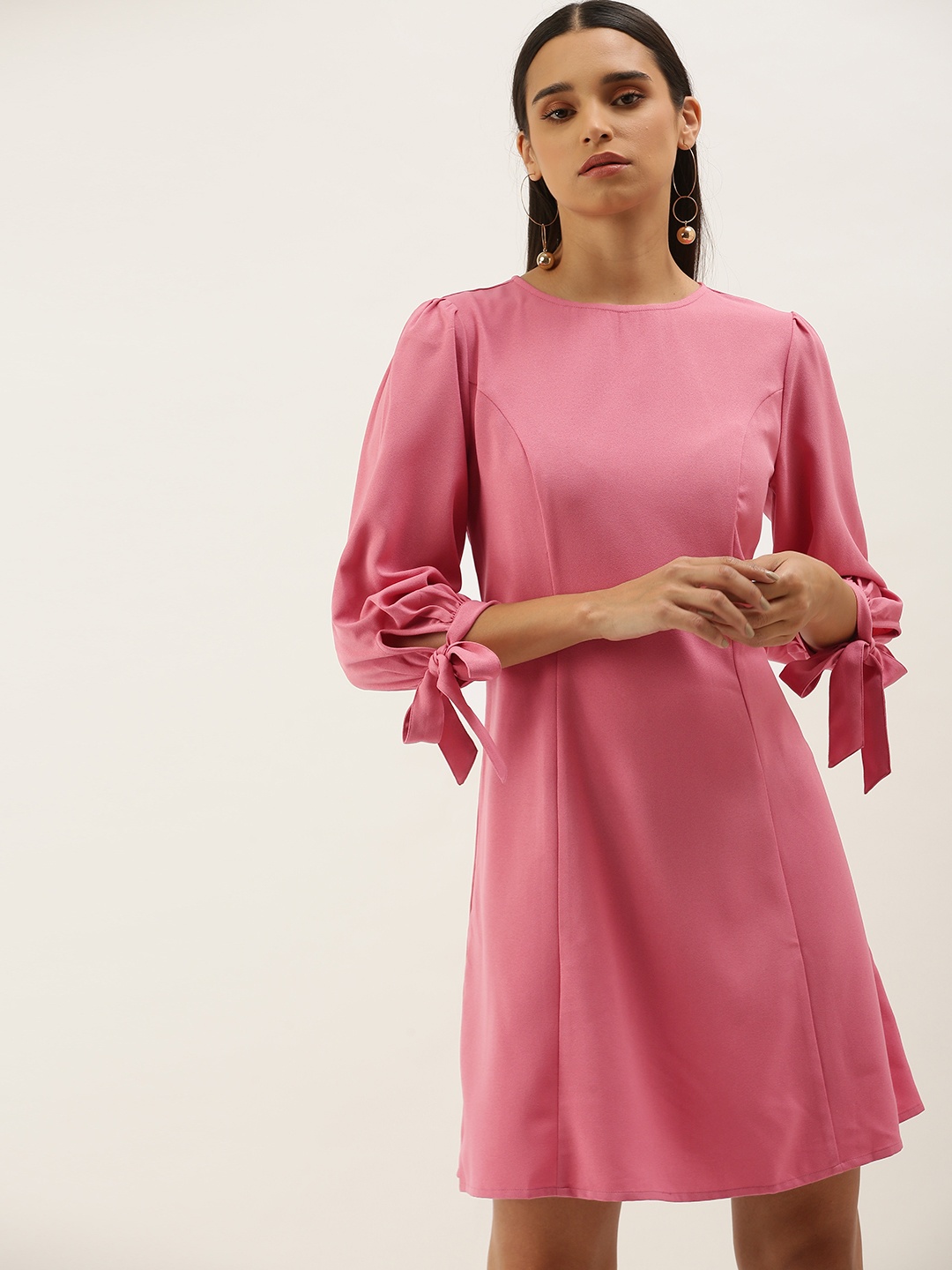 

Flying Machine Pink Solid A-Line Dress