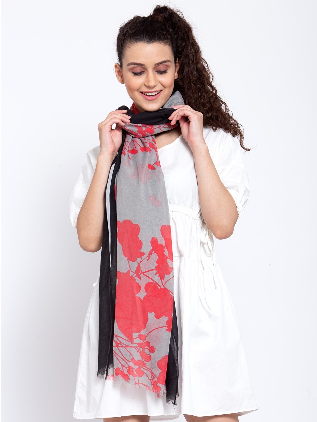 

J Style Women Red & Grey Printed Stole