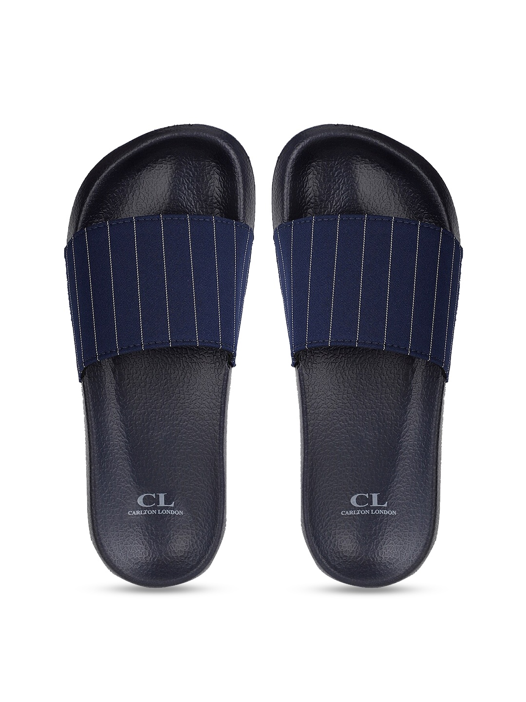 

Carlton London Men Navy Blue & White Striped Sliders