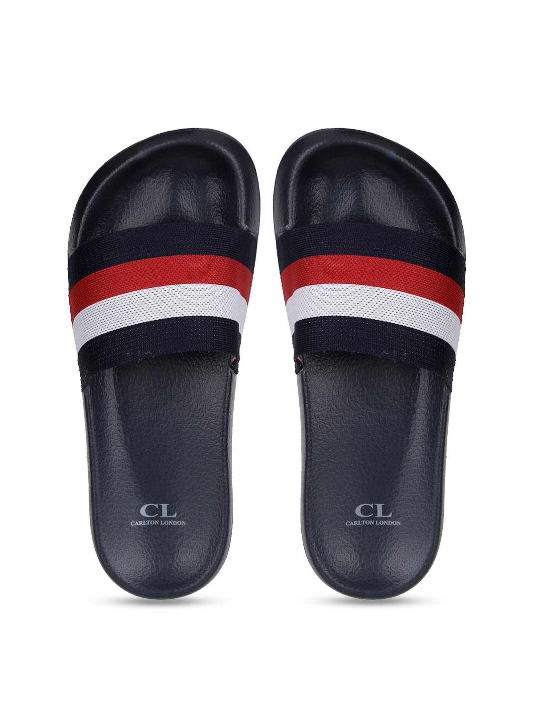 

Carlton London Men Navy Blue & Red Striped Sliders