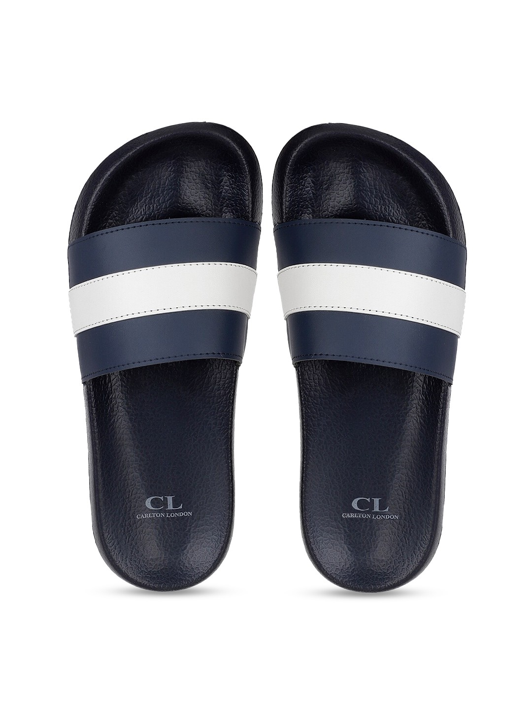 

Carlton London Men Navy Blue & White Striped Sliders