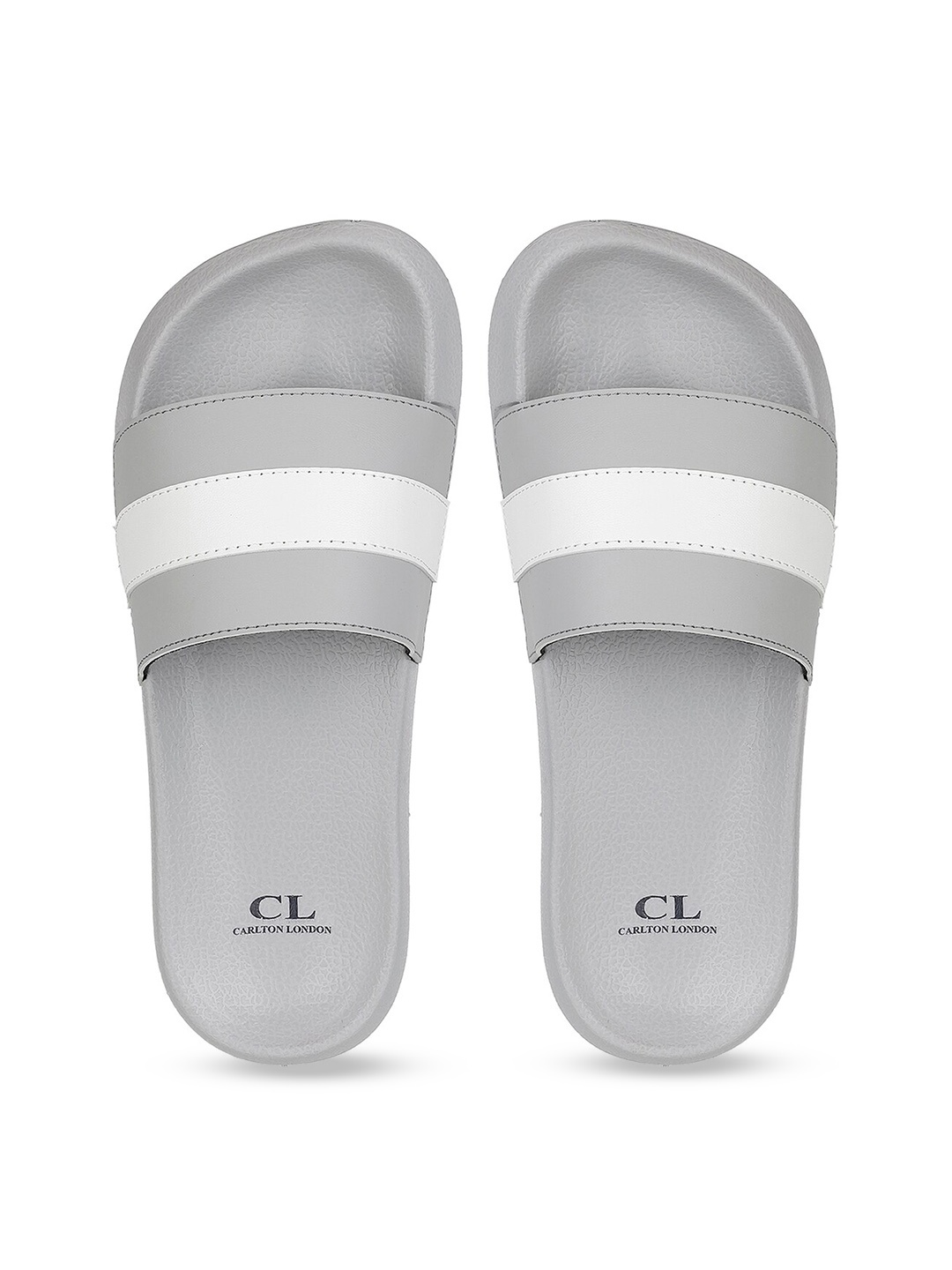 

Carlton London Men Grey & White Striped Sliders