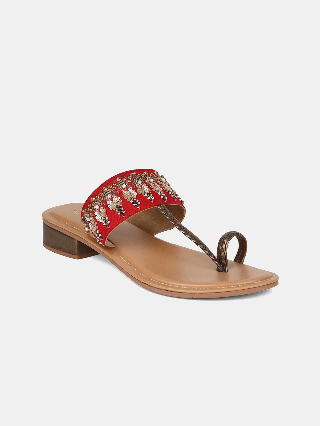 

W Women Beige & Red Woven Design Sandals