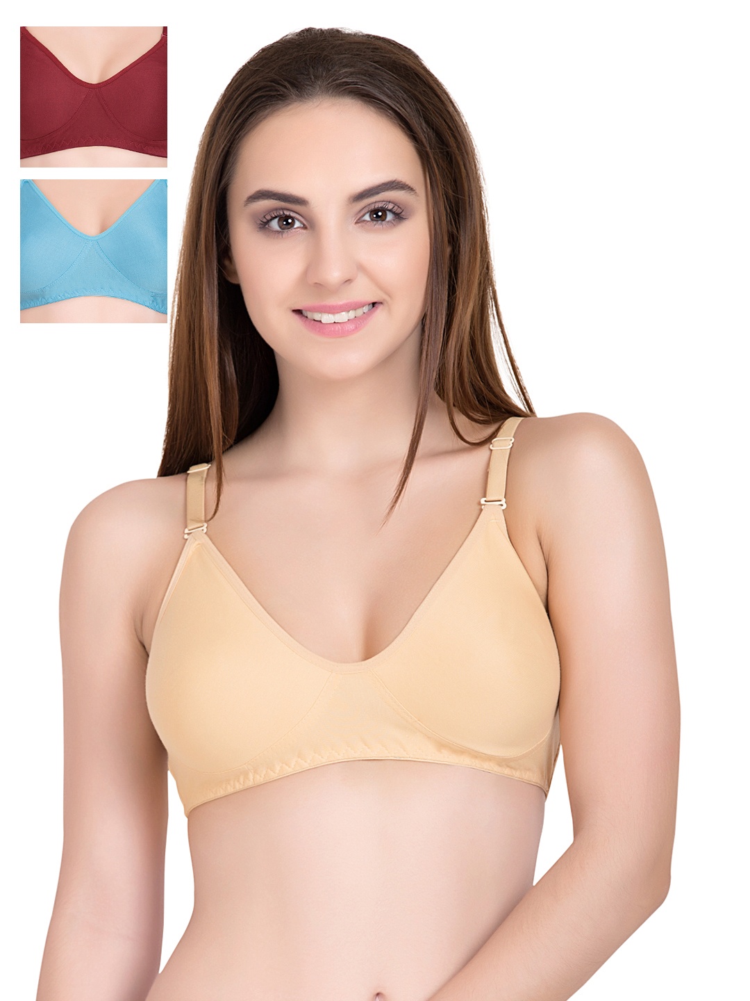 

Tweens Pack of 3 Full-Coverage T-shirt Bras 253, Maroon