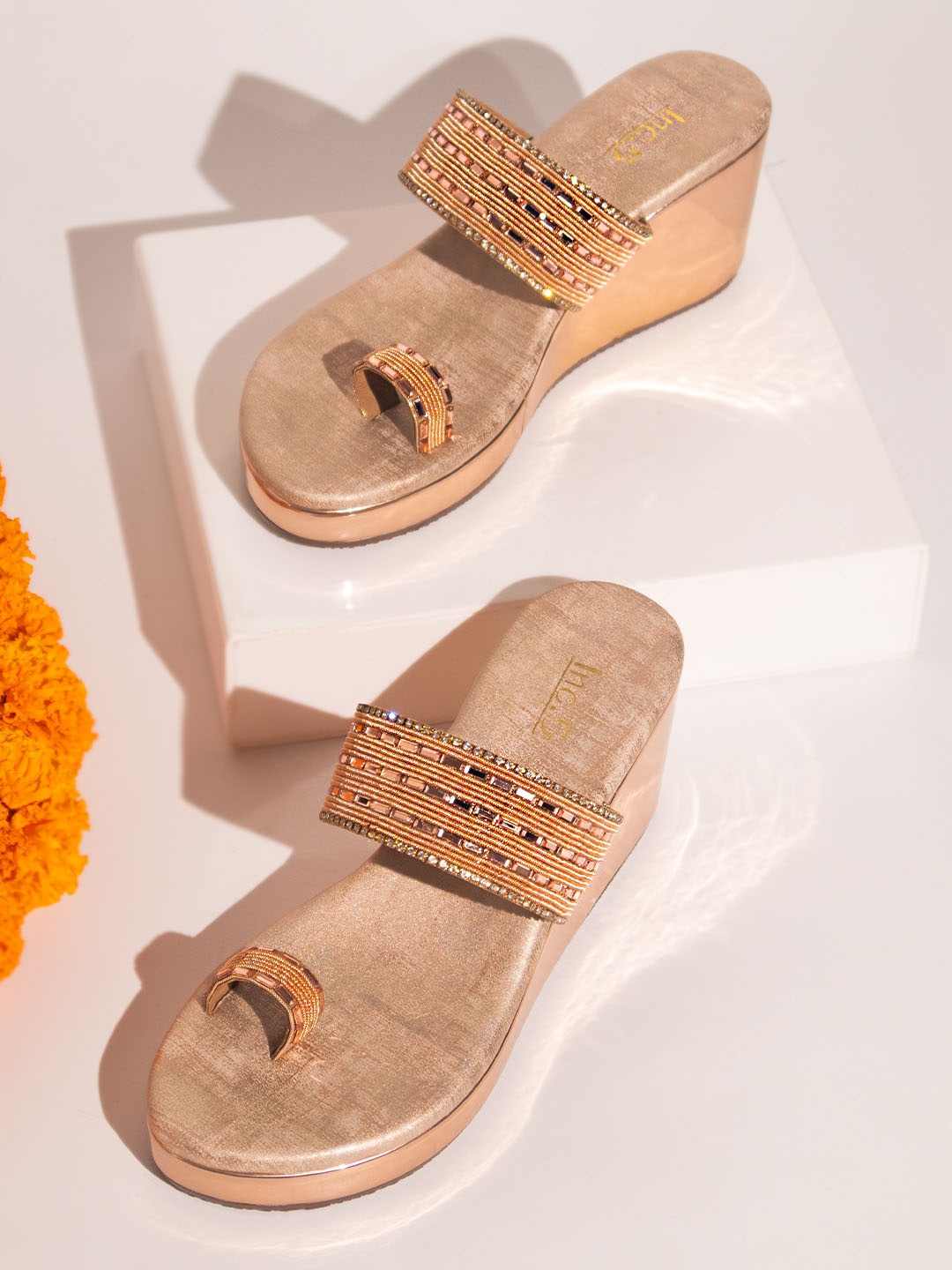 

Inc 5 Women Peach-Coloured Embellished Sandals