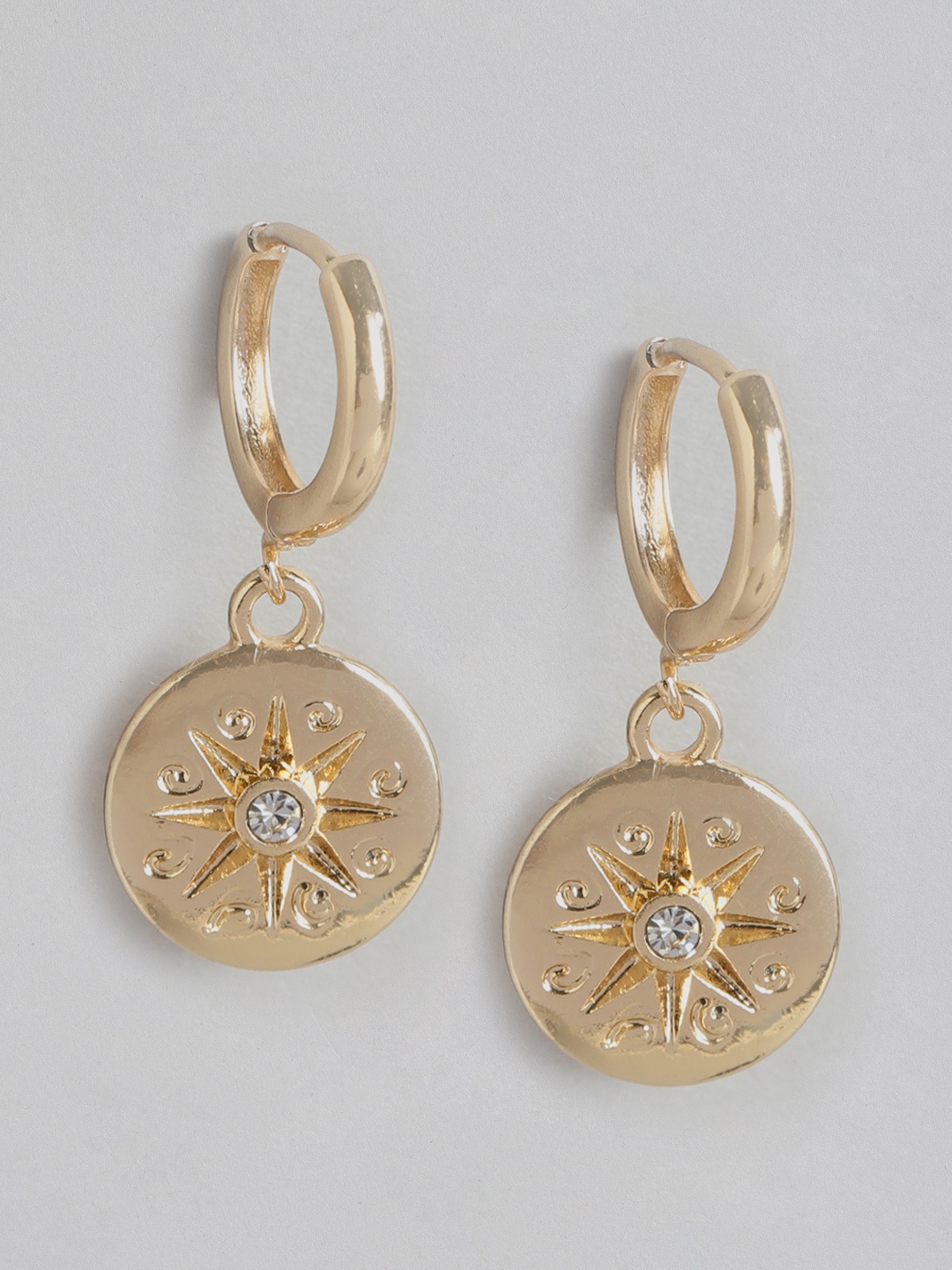 

Forever New Gold-Plated Stone-Studded Circular Drop Earrings