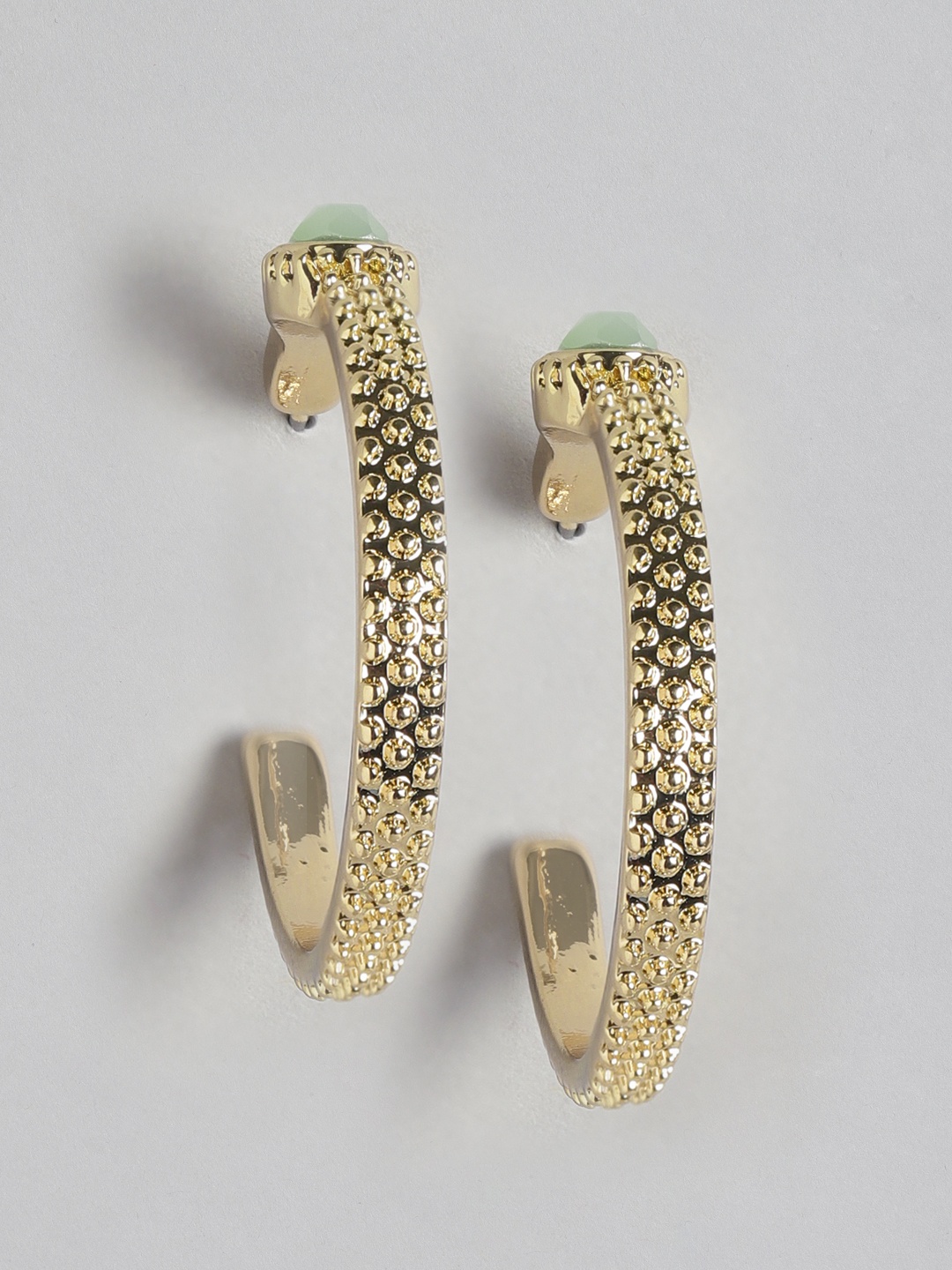 

Forever New Gold-Plated Textured Stone-Studded Crescent Shaped Half Hoop Earrings