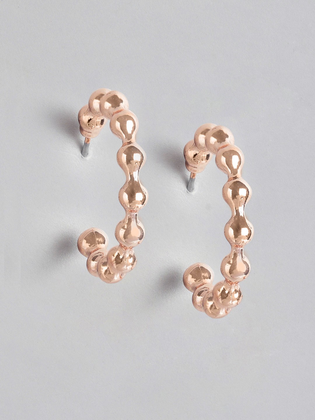 

Forever New Rose Gold-Plated Textured Crescent Shaped Half Hoop Earrings