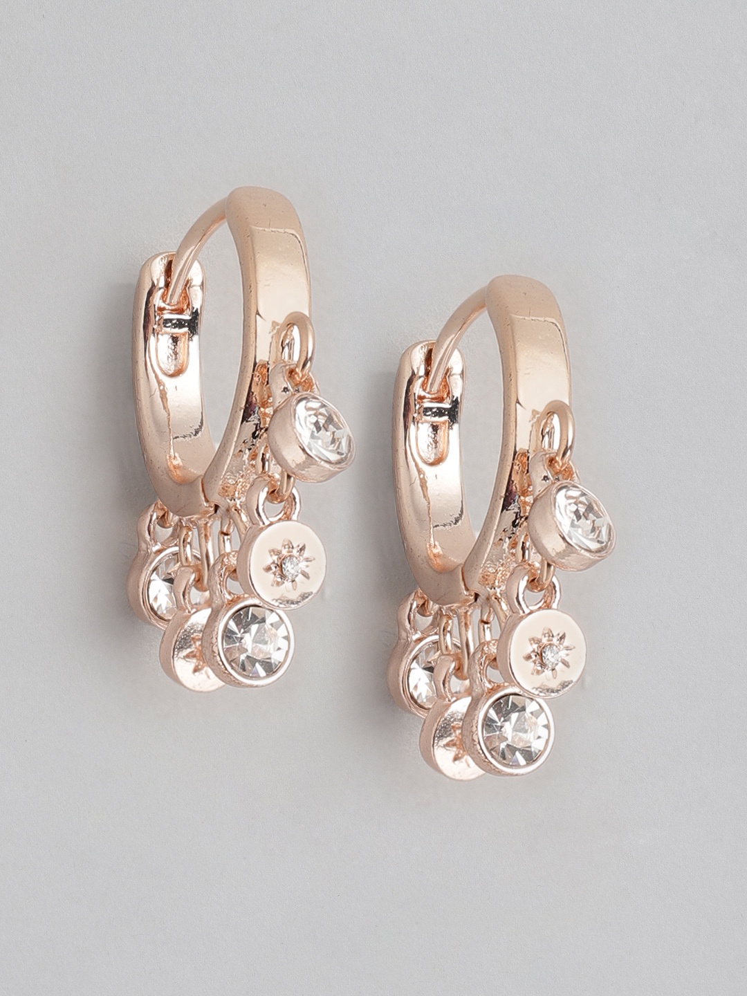 

Forever New Rose Gold-Plated Stone Studded Circular Hoop Earrings