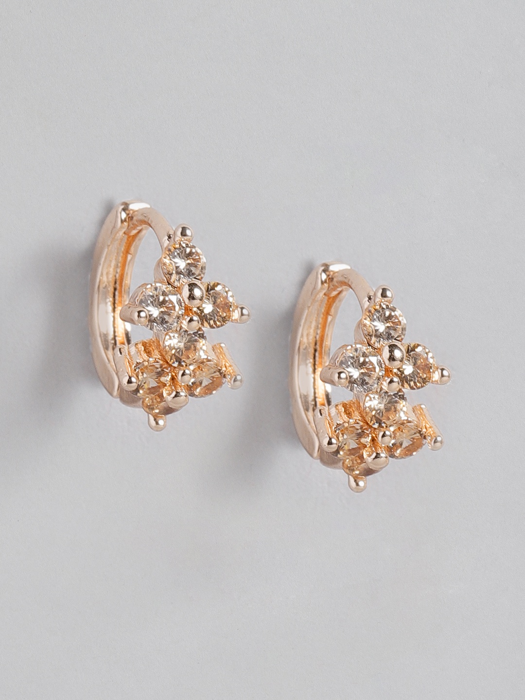 

Forever New Rose Gold-Plated Circular CZ-Studded Huggie Hoop Earrings