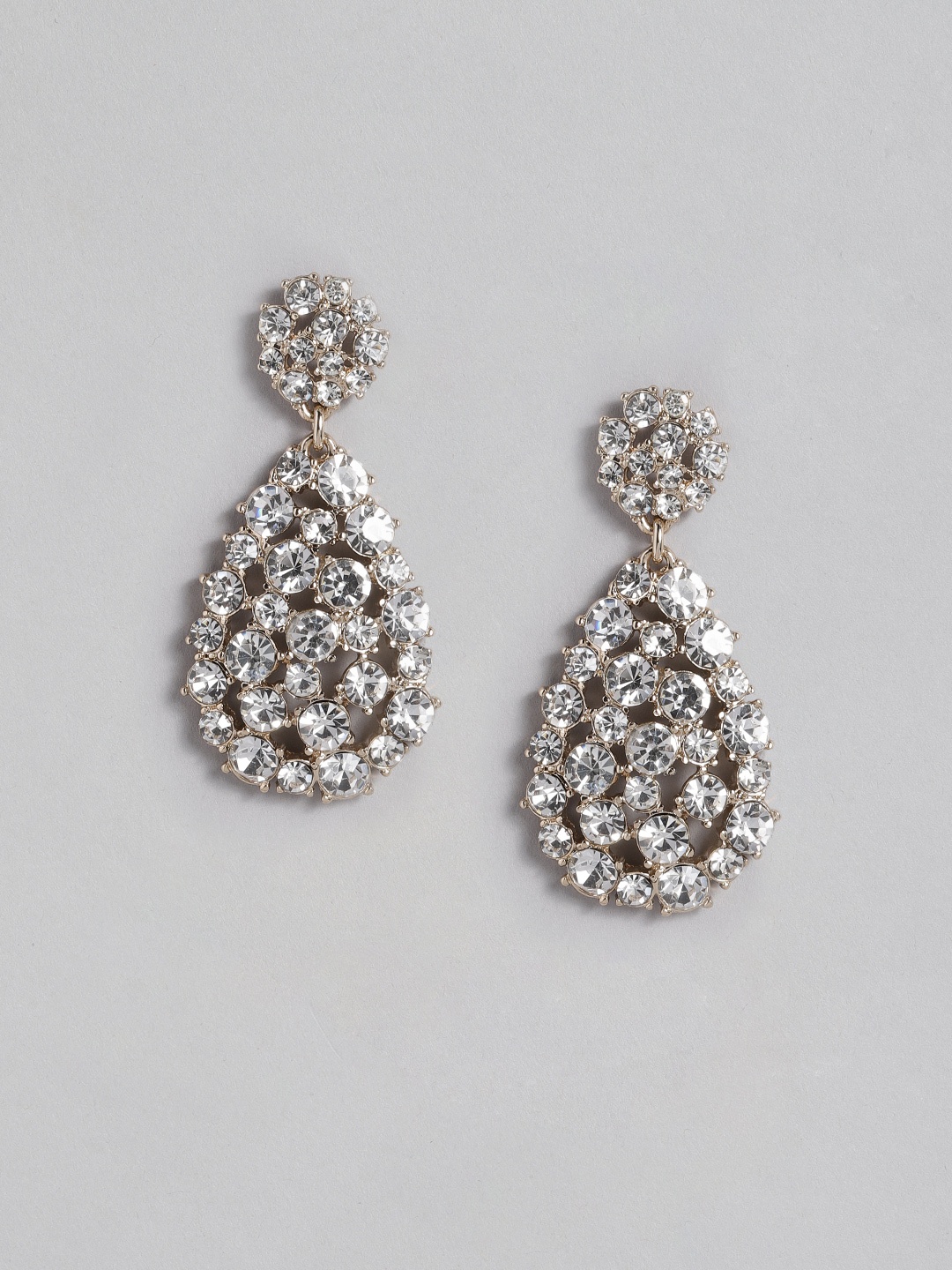 

Forever New Gold-Plated Teardrop-Shaped Stone-Studded Drop Earrings