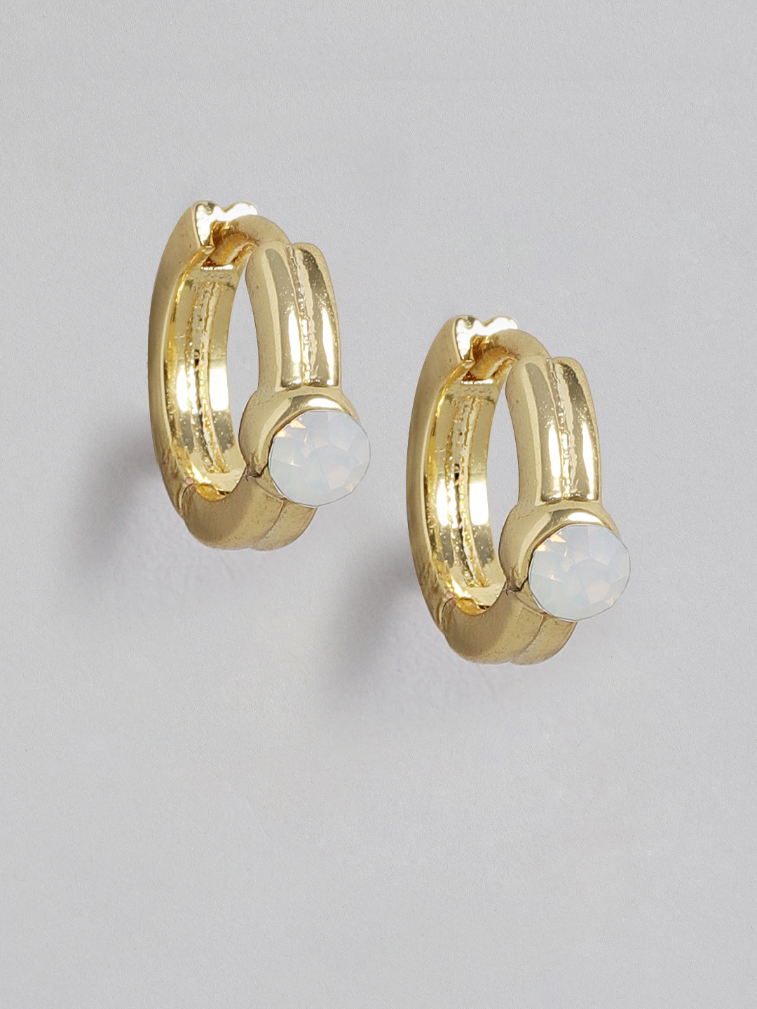 

Forever New 9K Gold-Plated Stone-Studded Circular Huggie Hoop Earrings