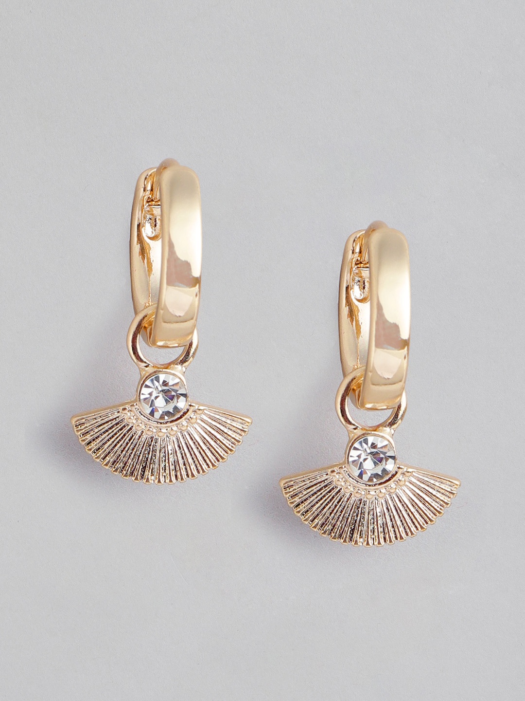 

Forever New Gold-Plated Stone-Studded Contemporary Hoop Earrings