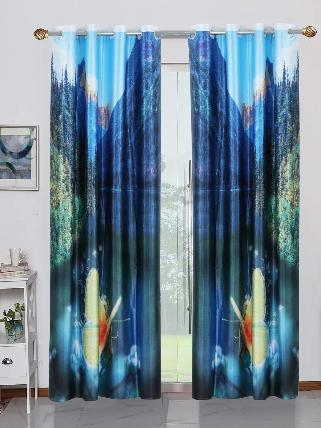 

BELLA TRUE Blue Set of 2 Printed Door Curtains