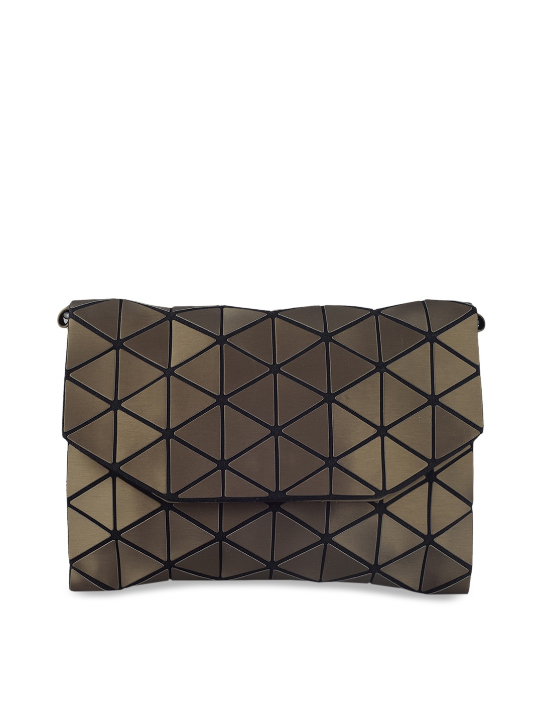 

BAOMI Geometric Bucket Range Brown Textured Foldover Clutch