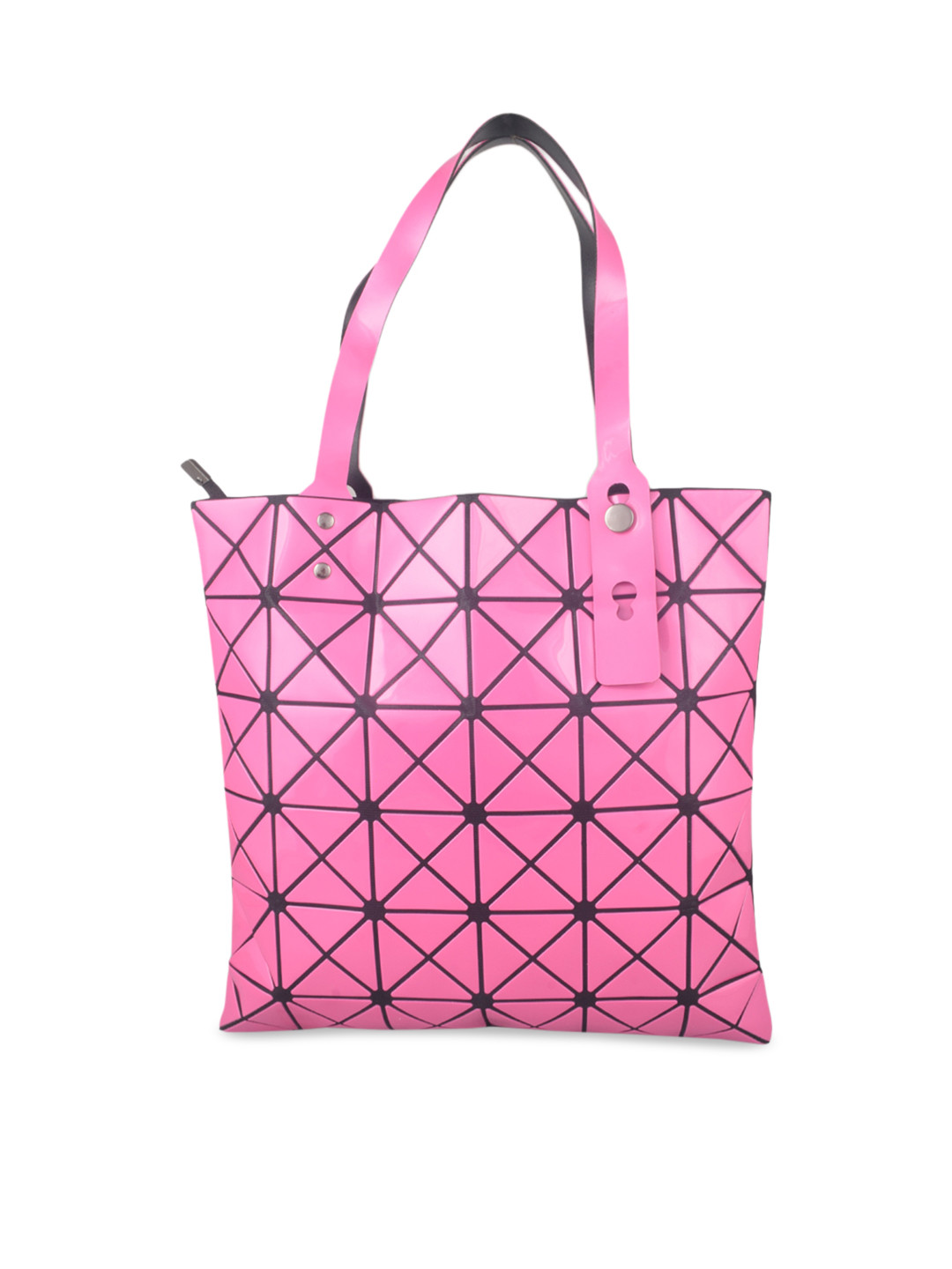 

BAOMI Pink & Black Geometric Textured Bucket Shoulder Bag