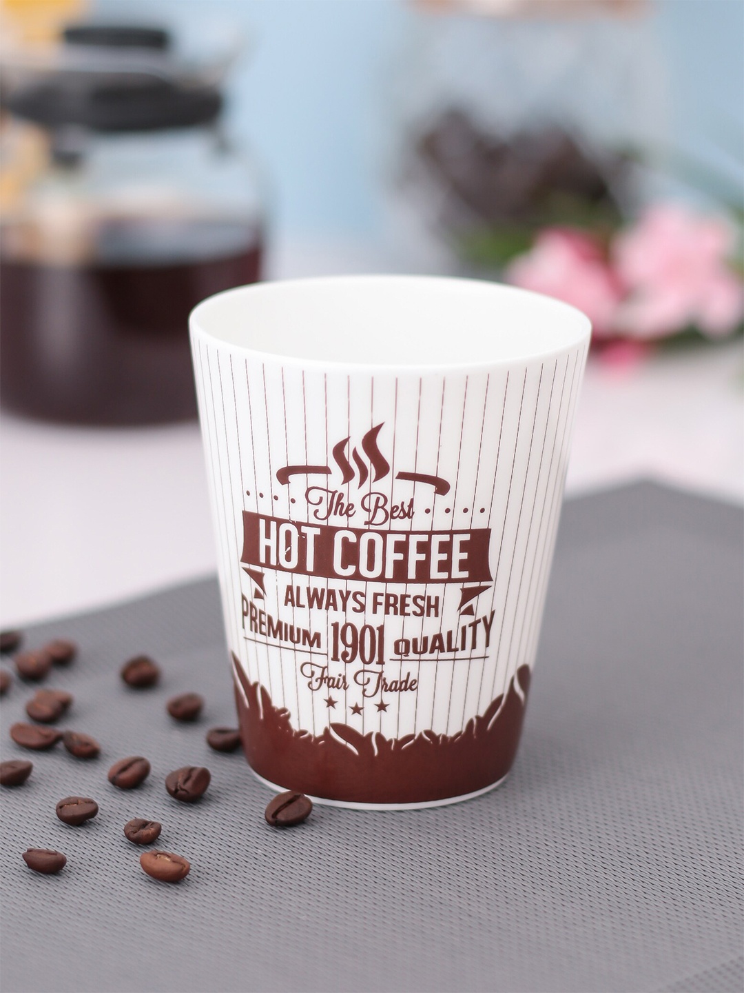 

CLAY CRAFT White & Brown Printed Ceramic Mugs 350 ml