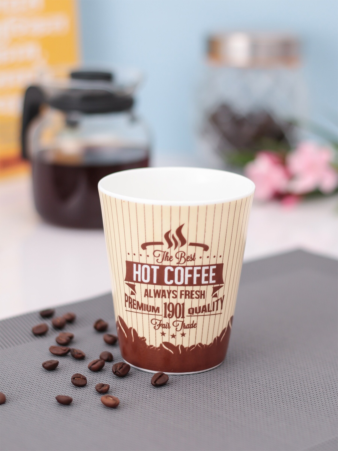 

CLAY CRAFT Cream-Coloured & Brown Printed Ceramic Mug