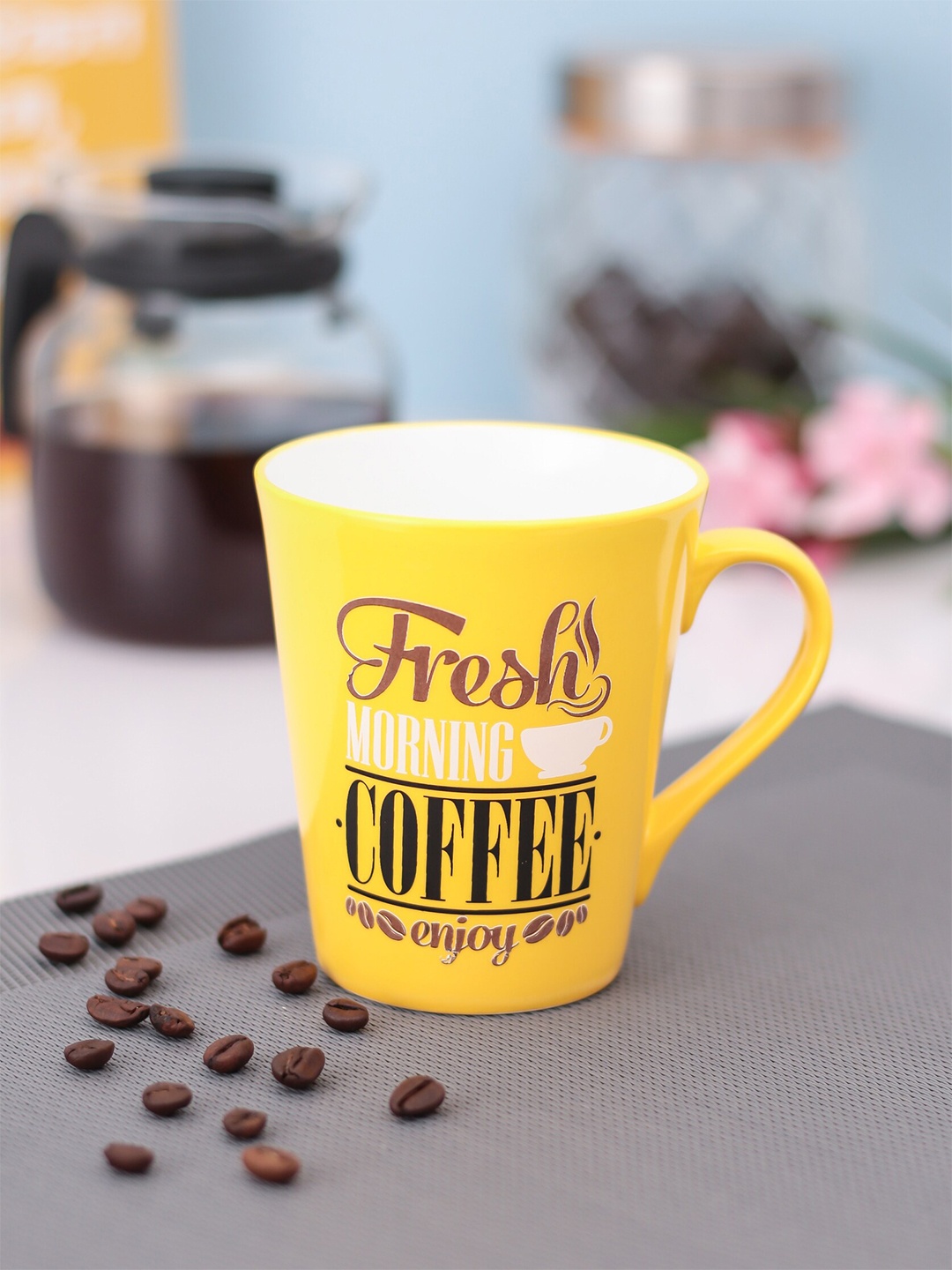 

CLAY CRAFT Set of 2 Yellow & White Printed Ceramic Mugs