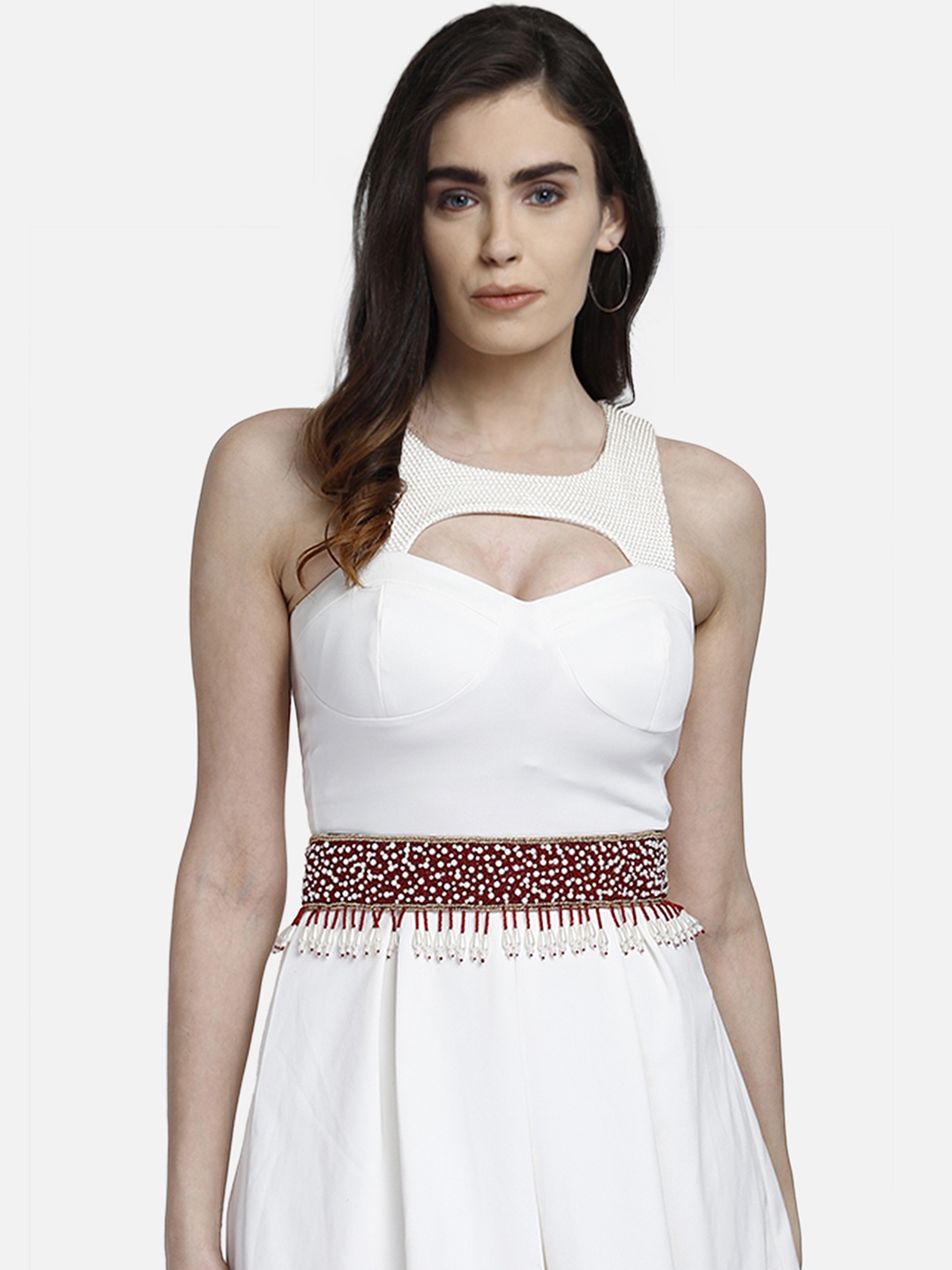 

Anekaant Women Red & White Embellished Belt