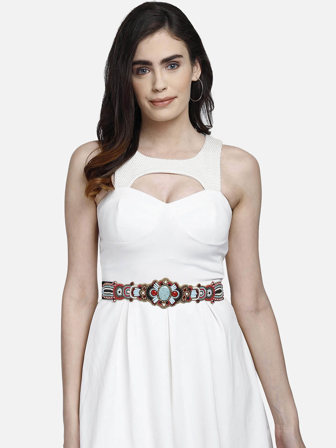 

Anekaant Women Black & Turquoise Blue Embellished Belt