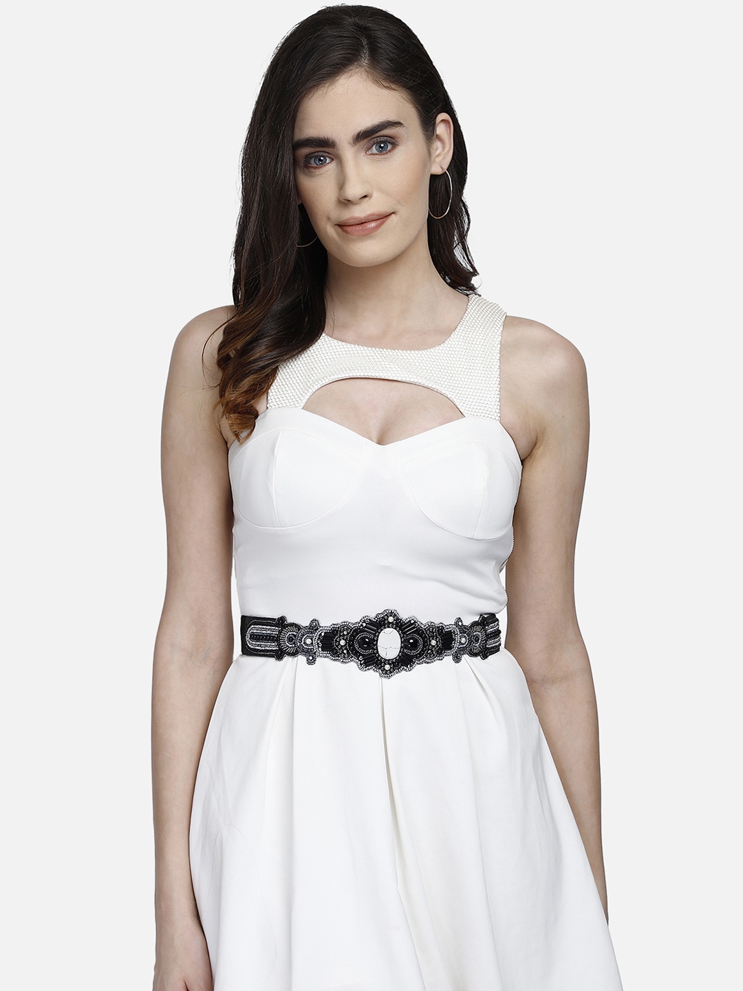 

Anekaant Women Black & Silver-Toned Embellished Belt